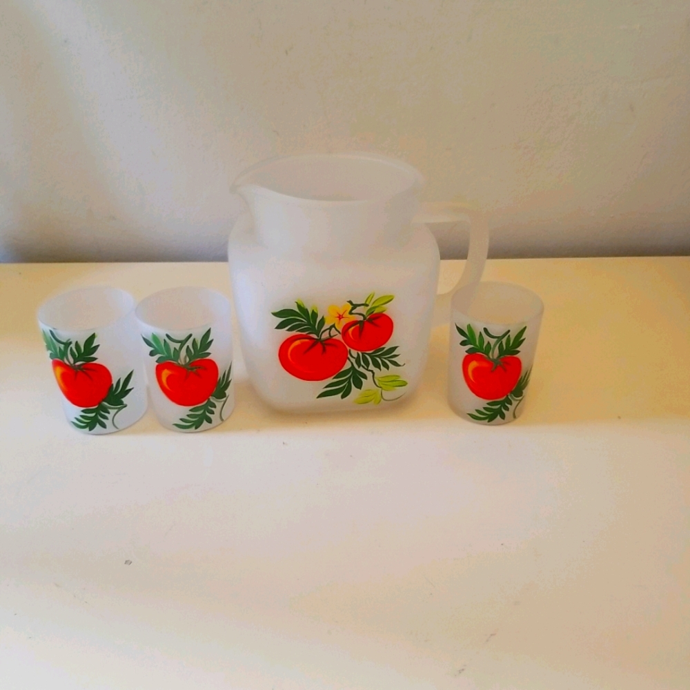 Vintage Federal square satin Frosted pitcher set